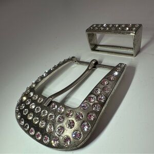 2 Piece Rhinestone Silver Tone Belt Buckle - *See Photos